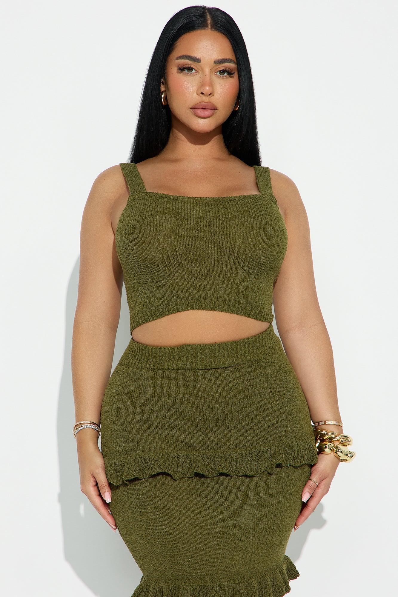 Citrus Grove Ruffle Maxi Skirt Set - Olive Female Product Image