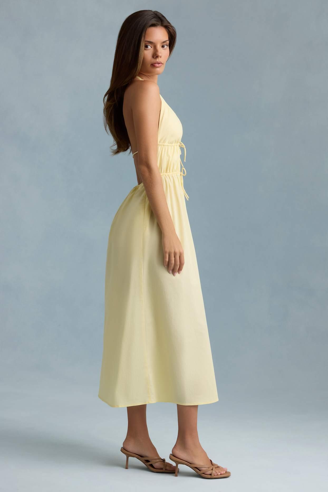 Backless Cotton-Poplin Maxi Dress in Lemon Yellow Product Image