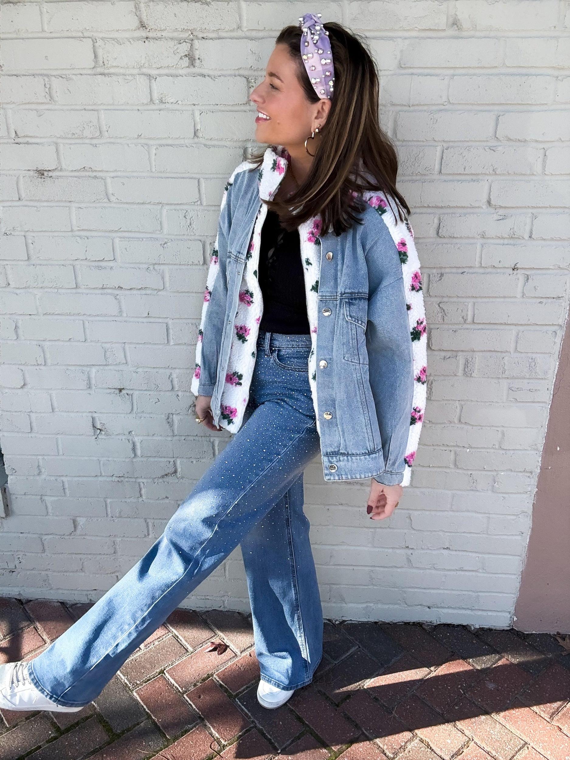 Carly Floral Shearling & Denim Jacket Product Image
