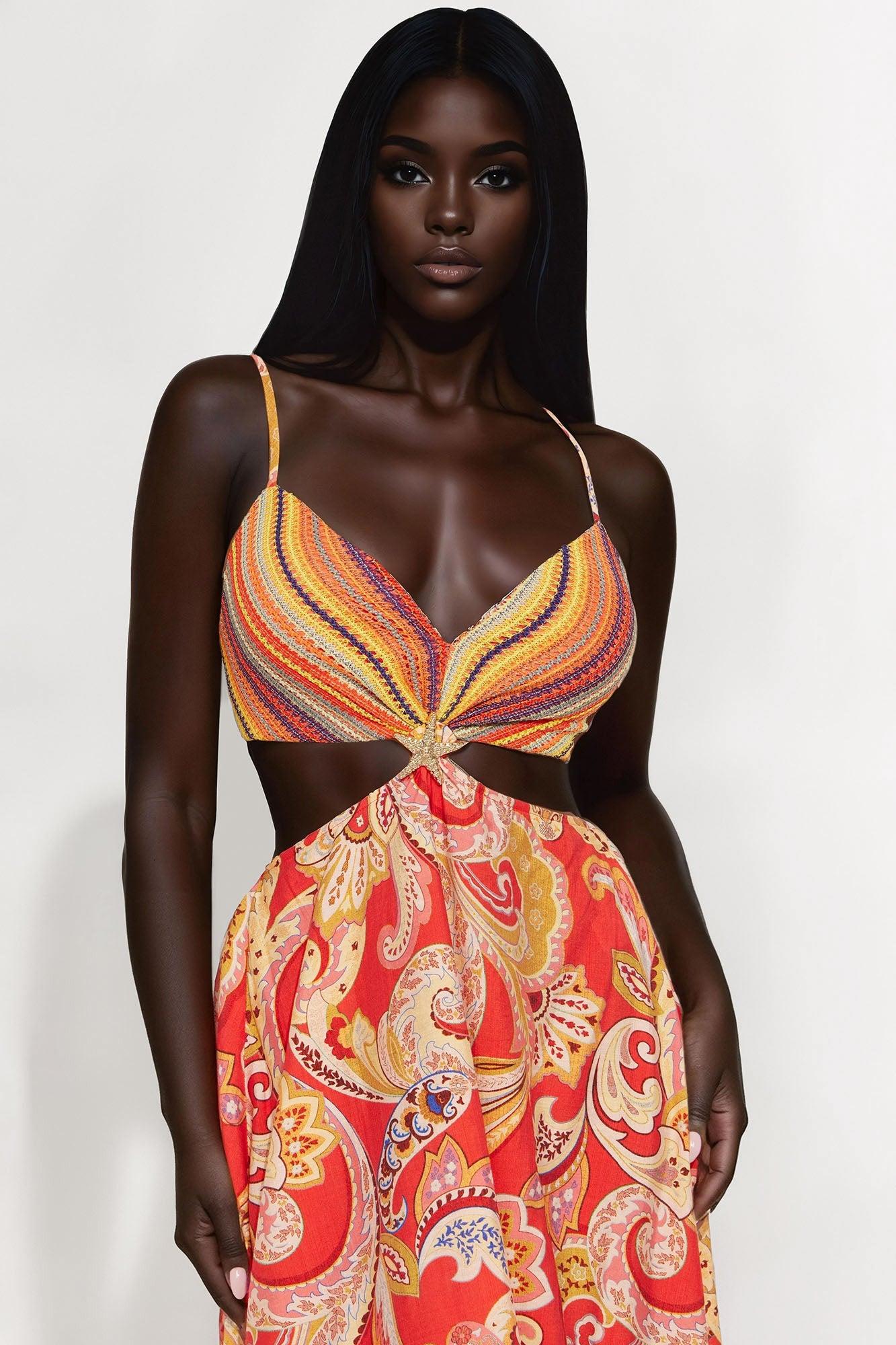 Valerie Cut Out Satin Maxi Dress - Tomato Red/combo Product Image