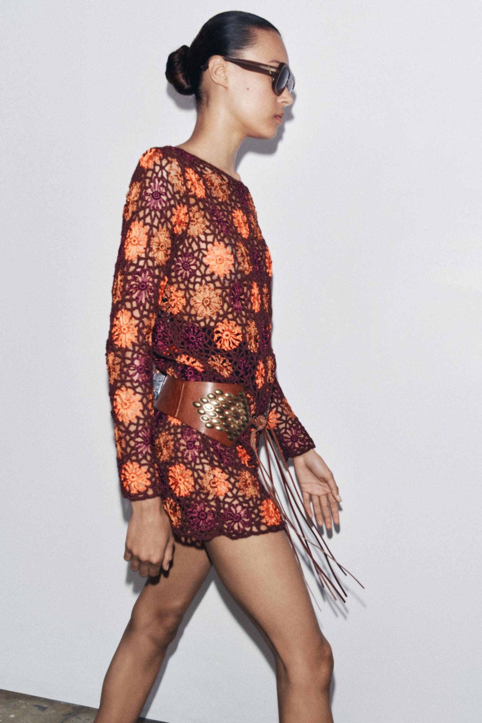 CROCHET KNIT MINI DRESS Product Image