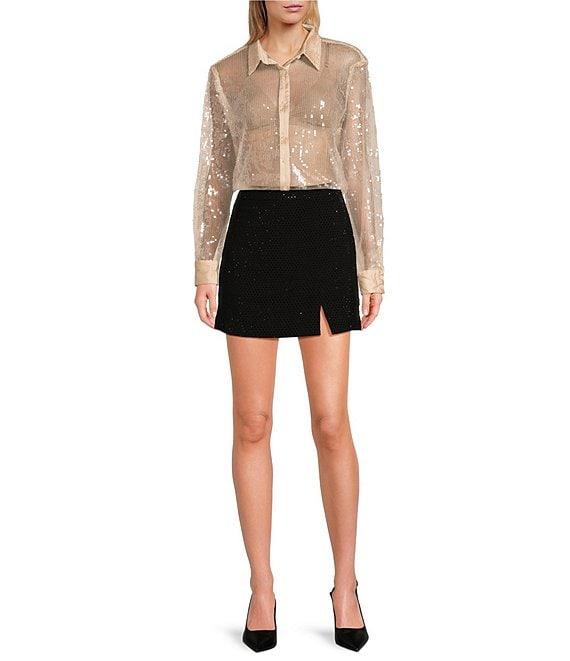 Skies Are Blue Rhinestone High Waist Mini Skirt Product Image