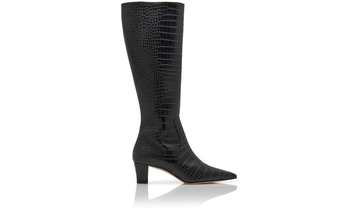 PENELOPE Black Calf Leather Knee High Boots  Product Image