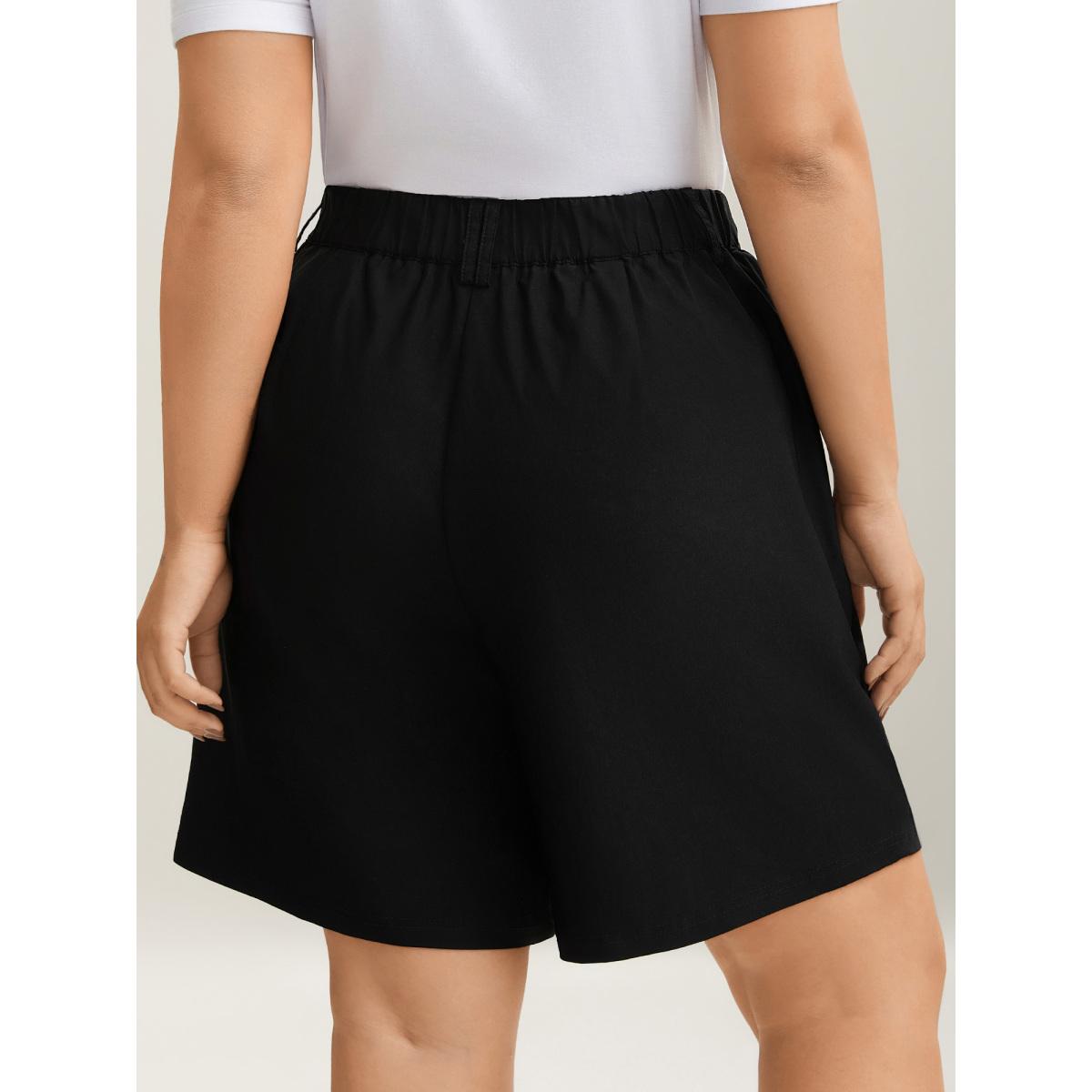 Plus Size Rubber Waist Zipper Pockets Shorts Women Black Leisure Button Straight Leg Casual Shorts BloomChic 18-20/2X Product Image