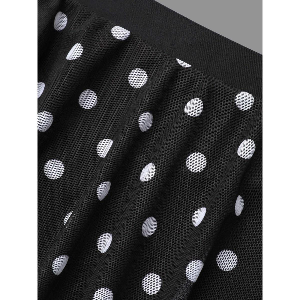 Plus Size Polka Dot Split Side Swim Skirt Women's Swimwear Black Beach Slit High stretch Bodycon High Rise Side seam pocket Curve Swim Bottoms BloomChic 10/M Product Image