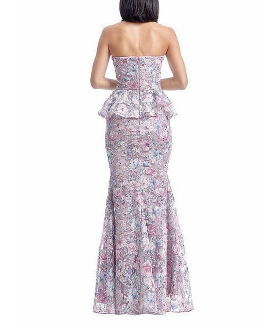 Dress the Population Scarlett Floral Embroidered Lace Strapless Neck Sleeveless Peplum Mermaid Gown Product Image