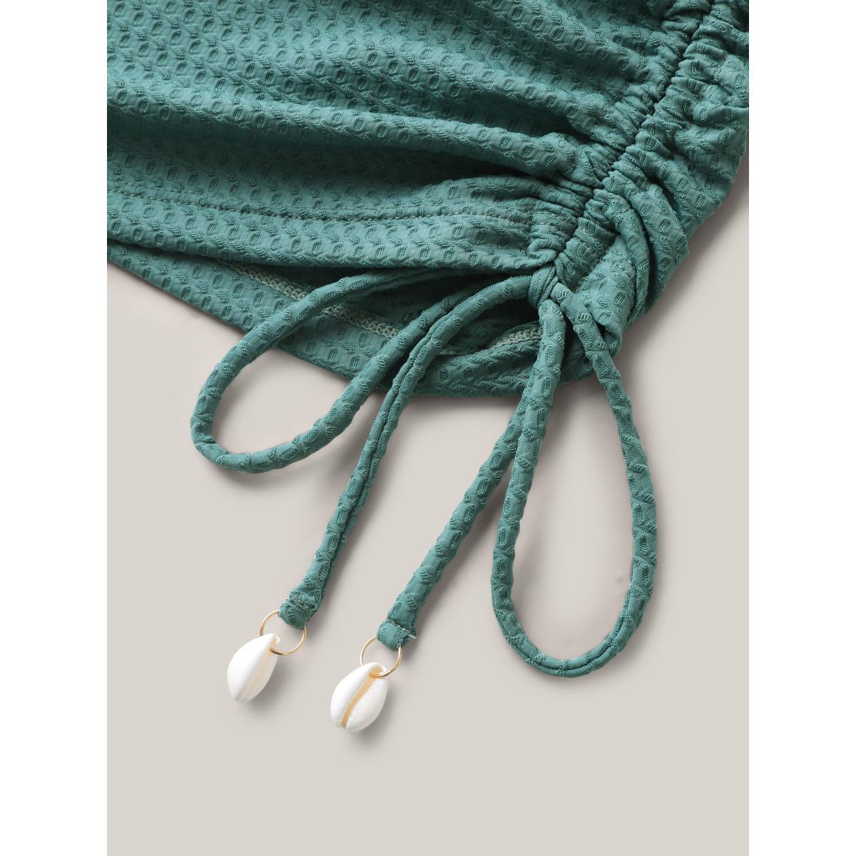 Plus Size Textured Side Drawstrings U-Neck Swim Top Women's Swimwear Teal Resort Texture High stretch Bodycon U-neck Curve Swim Tops BloomChic 12/L Product Image