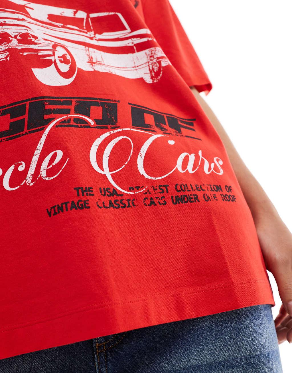 ASOS DESIGN oversized T-shirt with classic car graphic in red Product Image