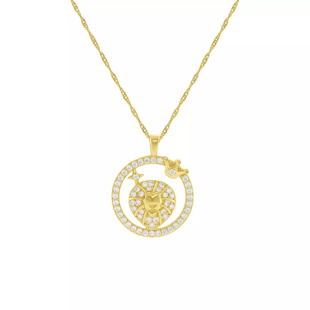 PRIMROSE 18k Gold Plated Cubic Zirconia Zodiac Coin Pendant Necklace, Women's, Size: 18", Leo Product Image