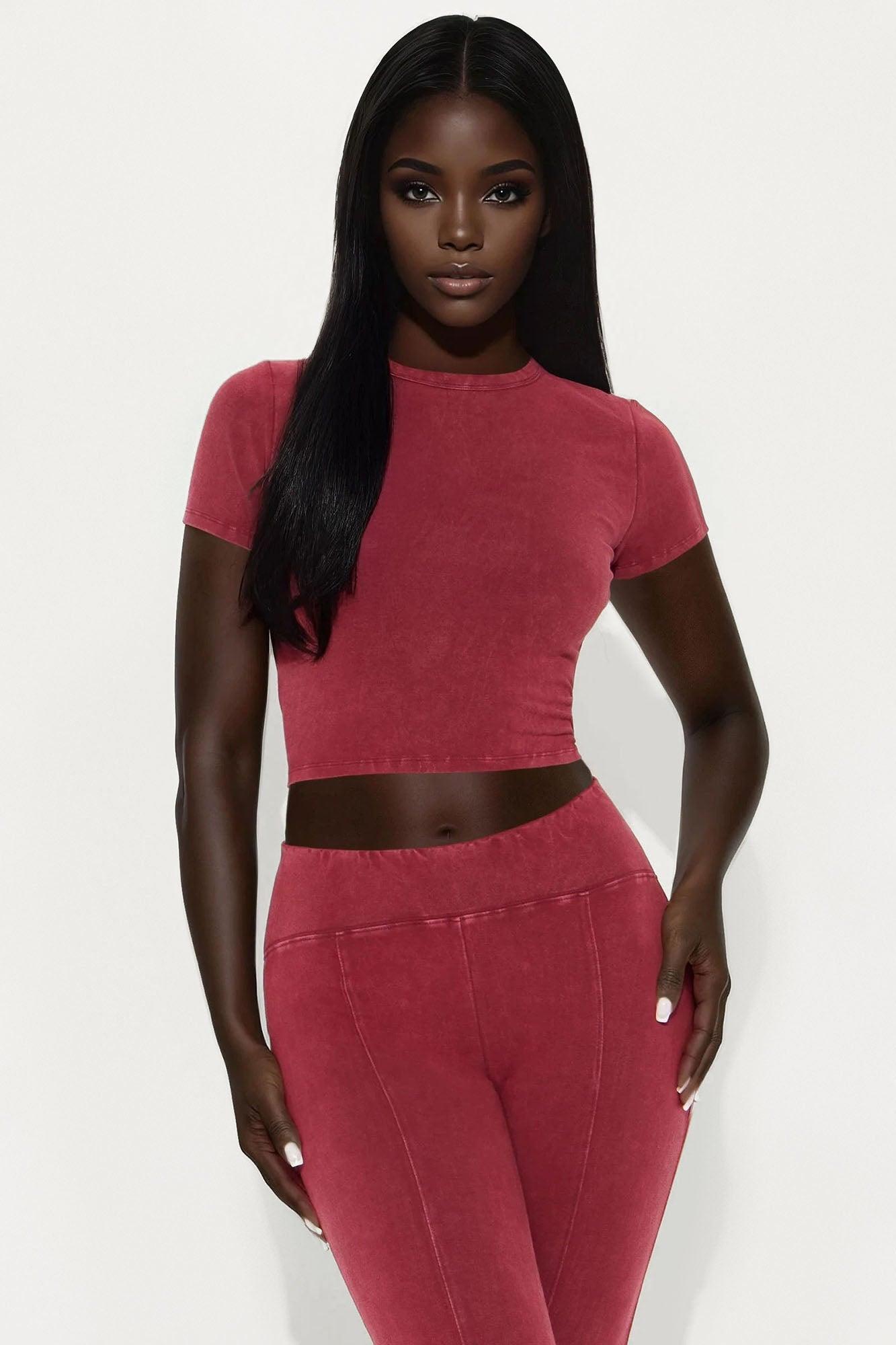 Hear Me Out Mineral Wash Pant Set - Burgundy Female Product Image