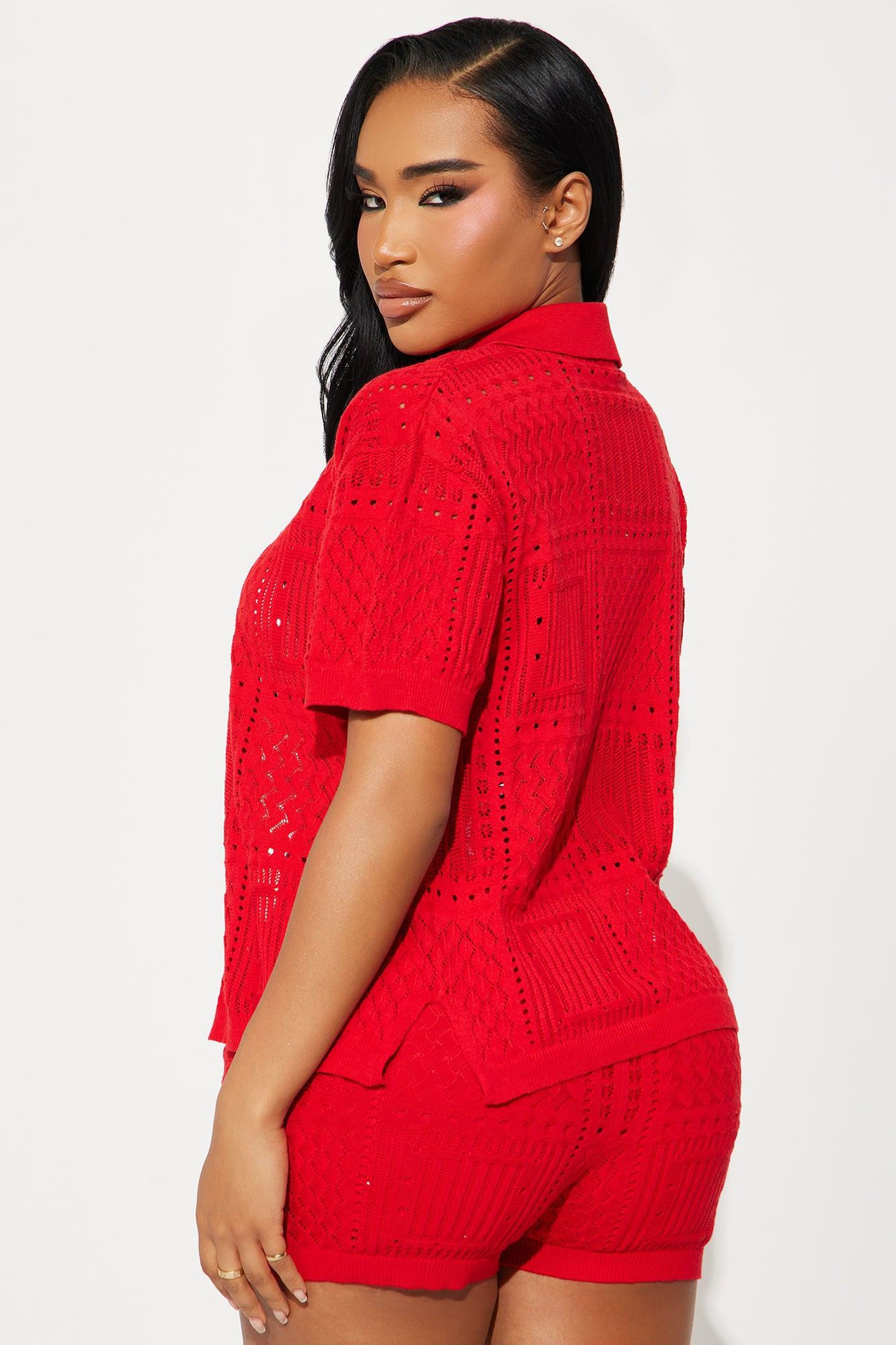 Hazel Crochet Short Set - Red Product Image