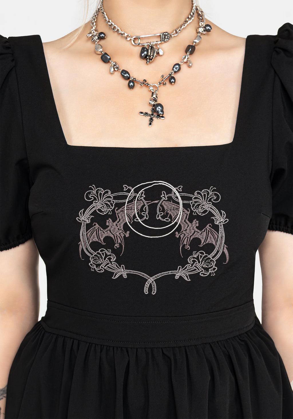 Vampyrum Bat Embroidered Puff Sleeve Mini Dress Product Image