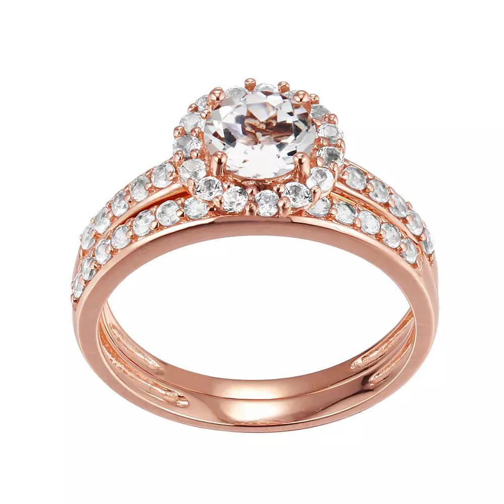 10k Rose Gold White Topaz Two Piece Halo Bridal Ring Set, Women's, Size: 5, 10k Gold Product Image