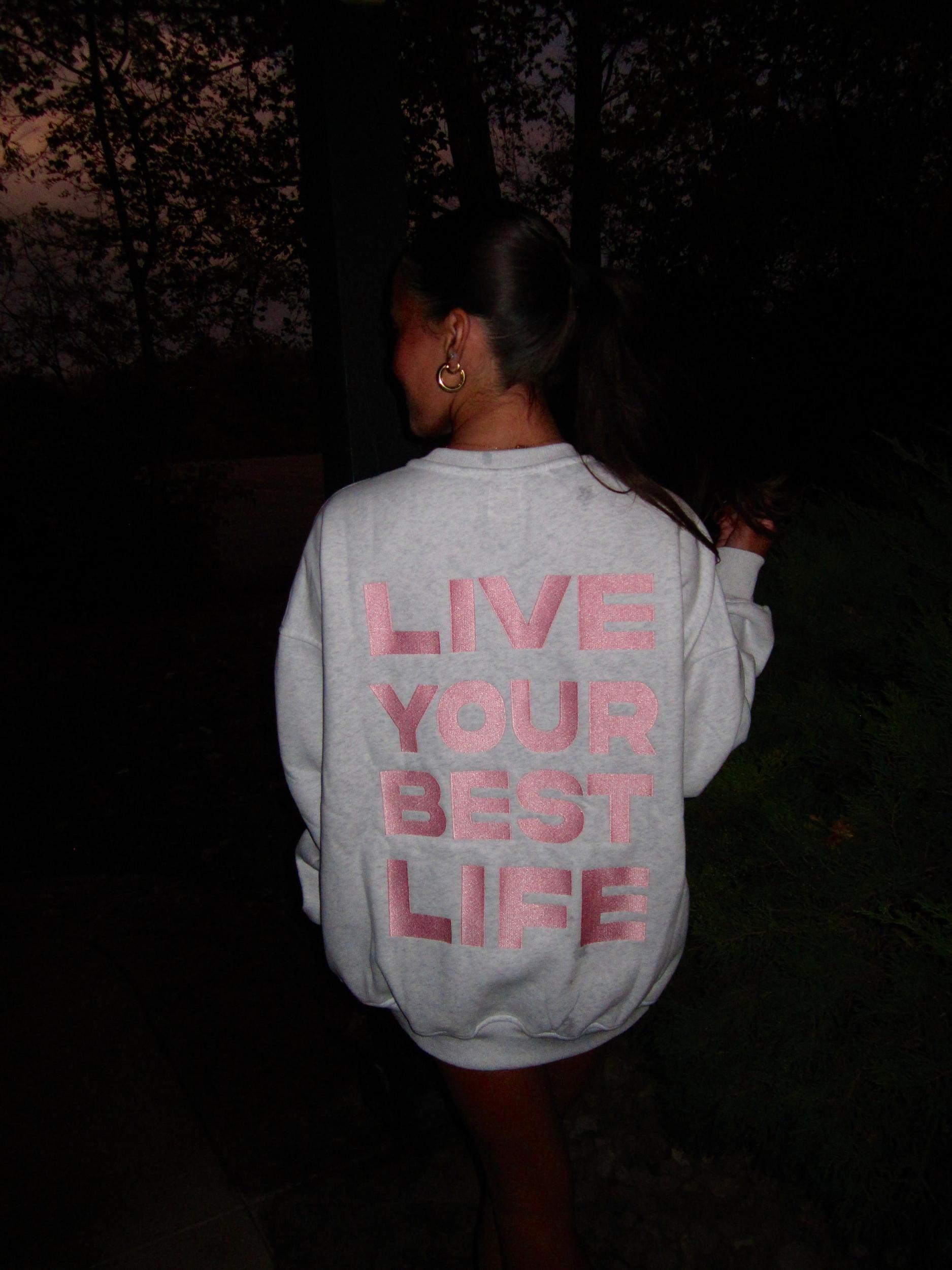 Pearl Grey Live Your Best Life Embroider Sweatshirt Product Image