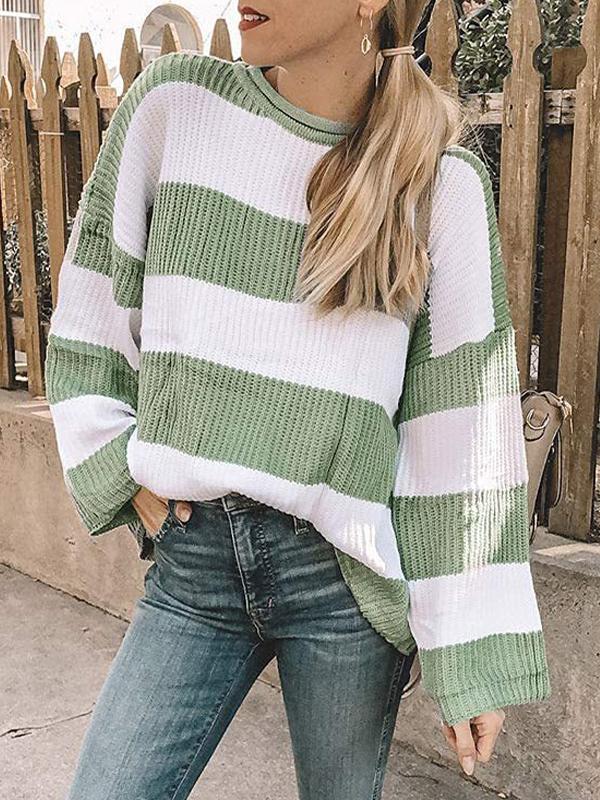 Casual Rib Stripe Baggy Knit Sweater Product Image