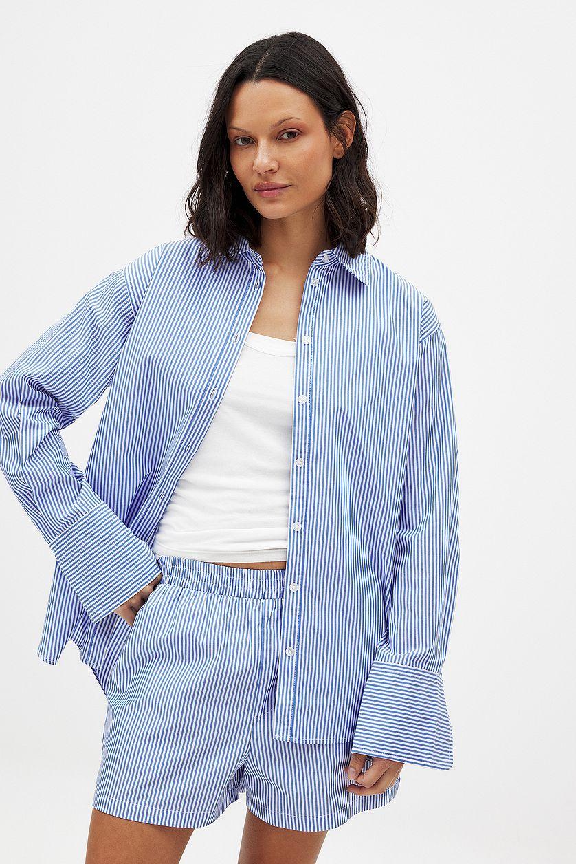 Striped Elastic Waist Cotton Shorts Product Image