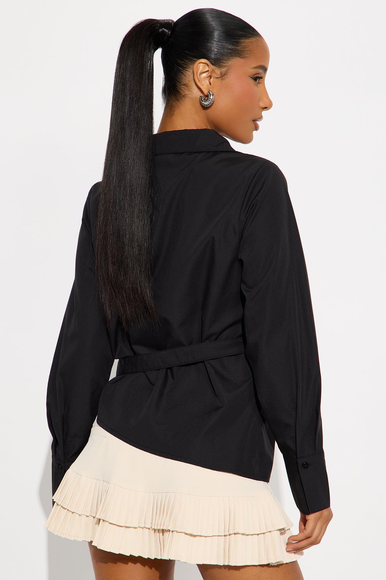 Summer Somewhere Asymmetrical Belted Shirt - Black Female Product Image