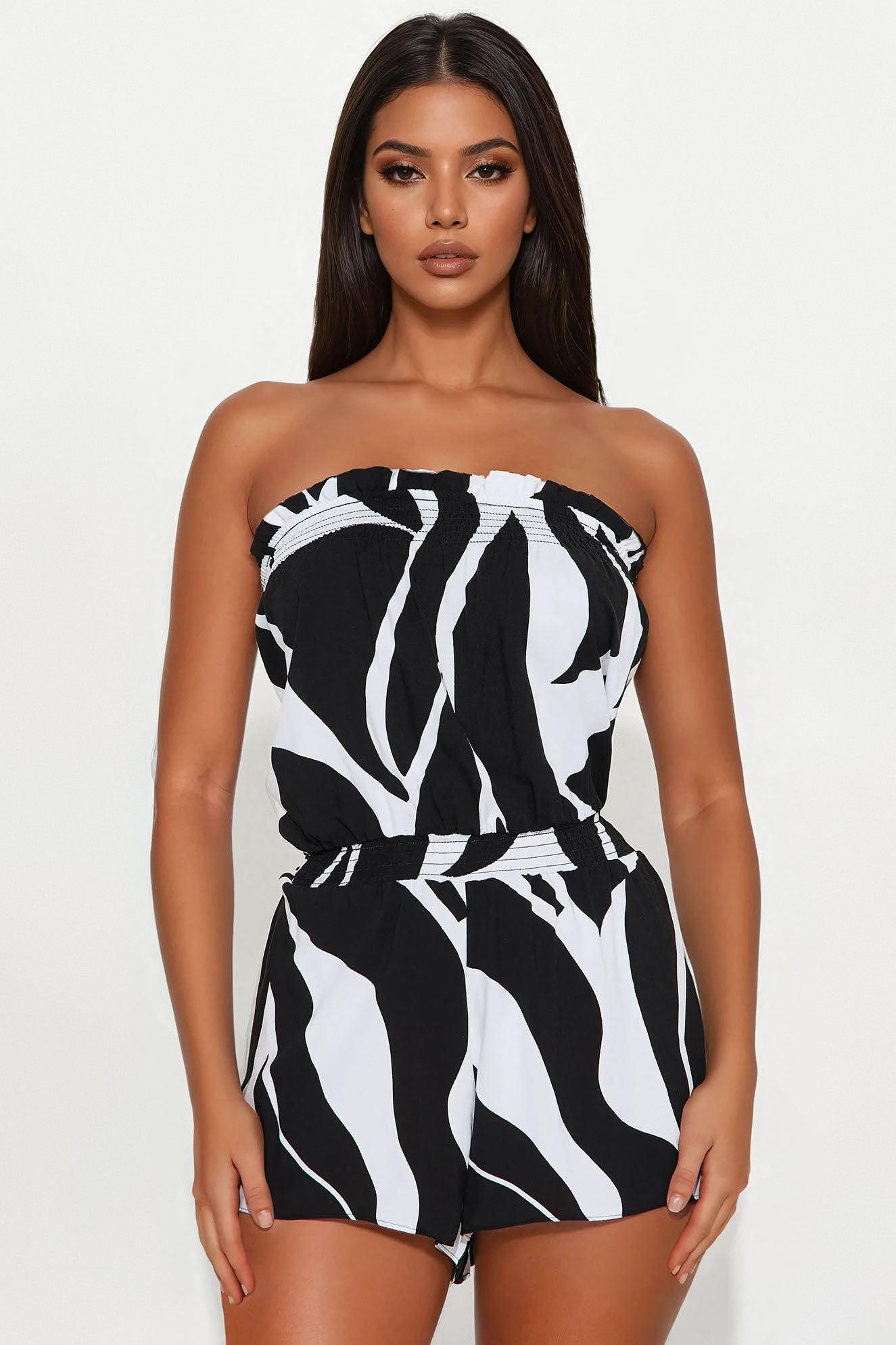 Turks And Caicos Romper - Black/White Female Product Image
