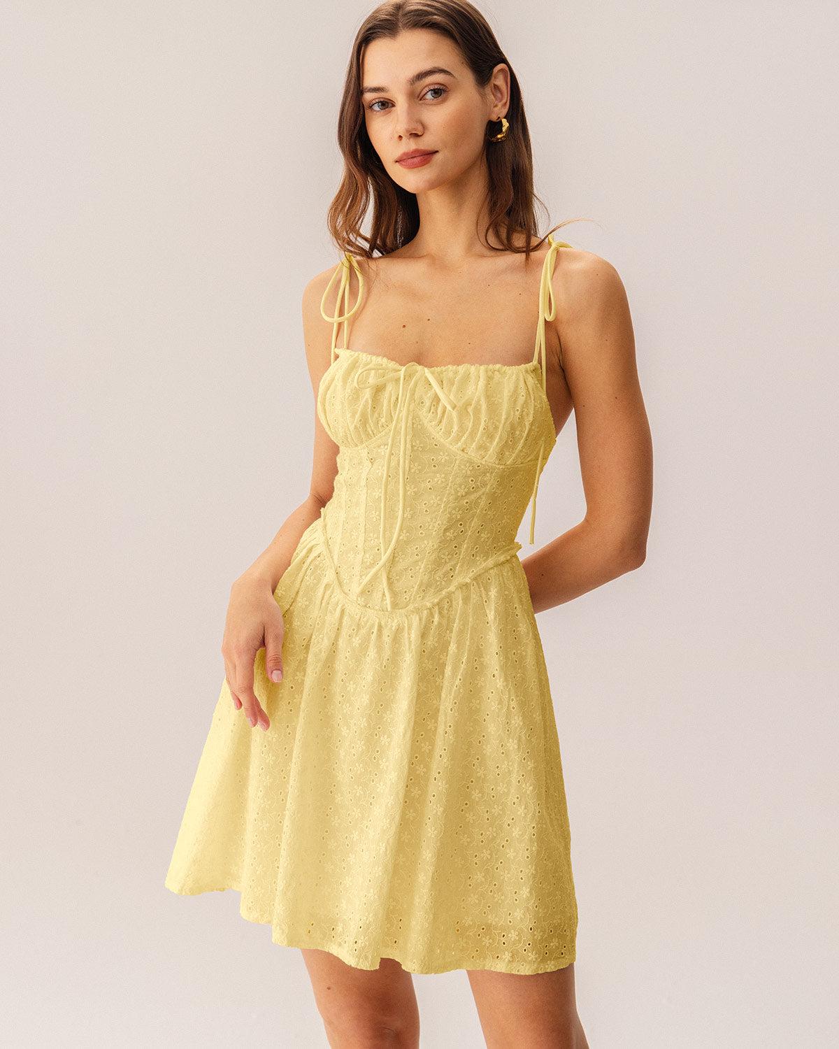Yellow Ruched Corset Slip Mini Dress Product Image