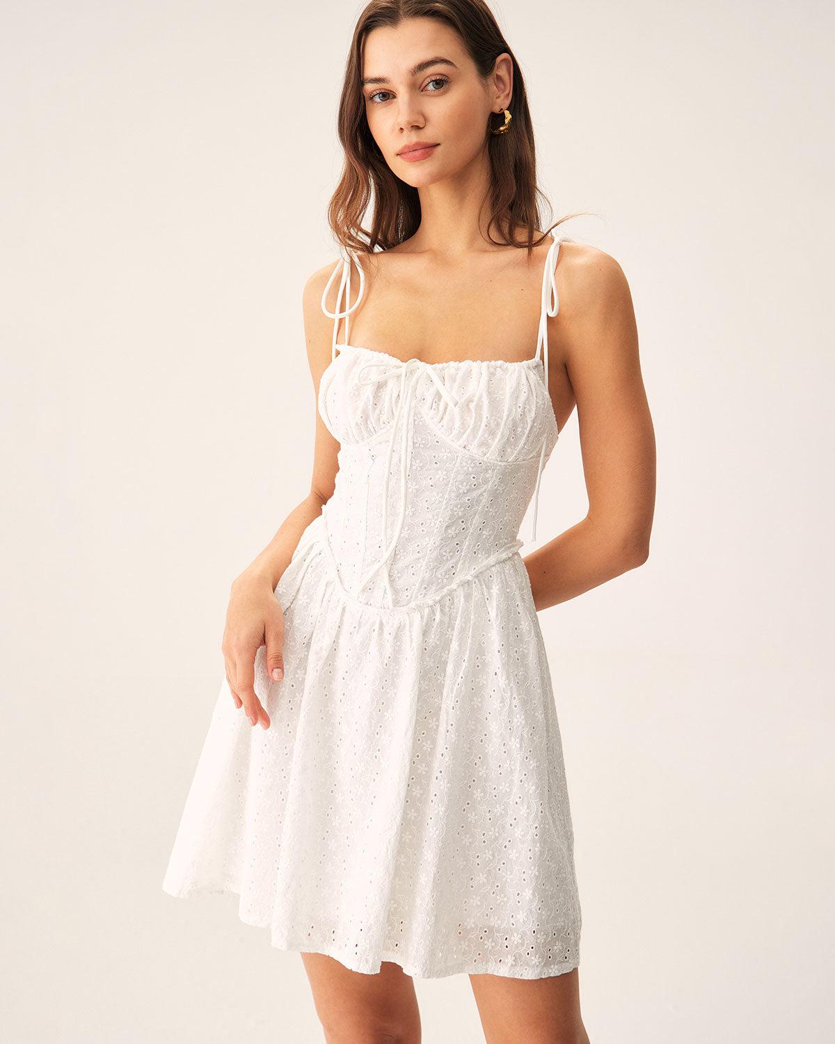 White Ruched Corset Slip Mini Dress Product Image