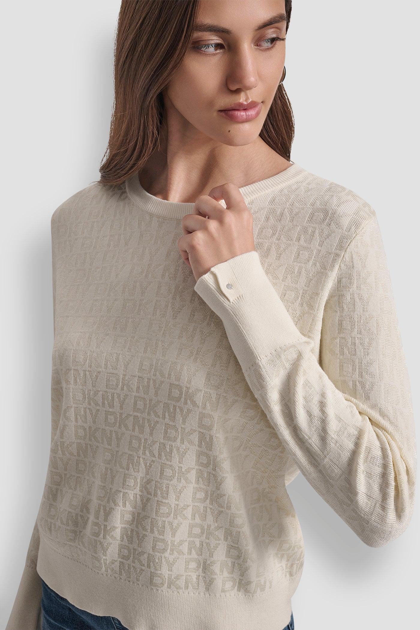 LONG SLEEVE CREW NECK LOGO SWEATER WITH CUFF SLIT Product Image