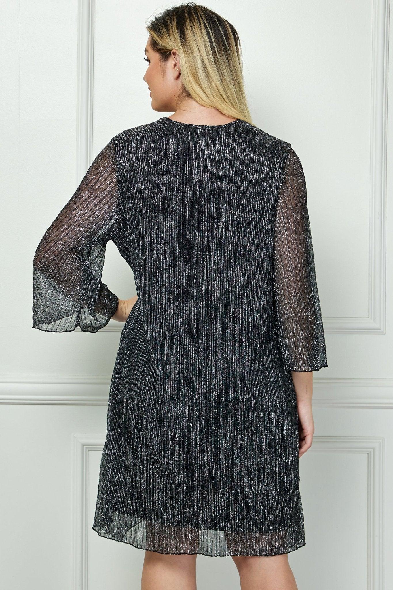 Sara Michelle 3/4 Bell Sleeve 2Fer Dress And Necklace - Plus Product Image