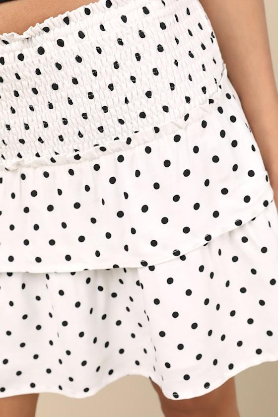Valeriana White Polka Dot Smocked Tiered Mini Skirt Product Image