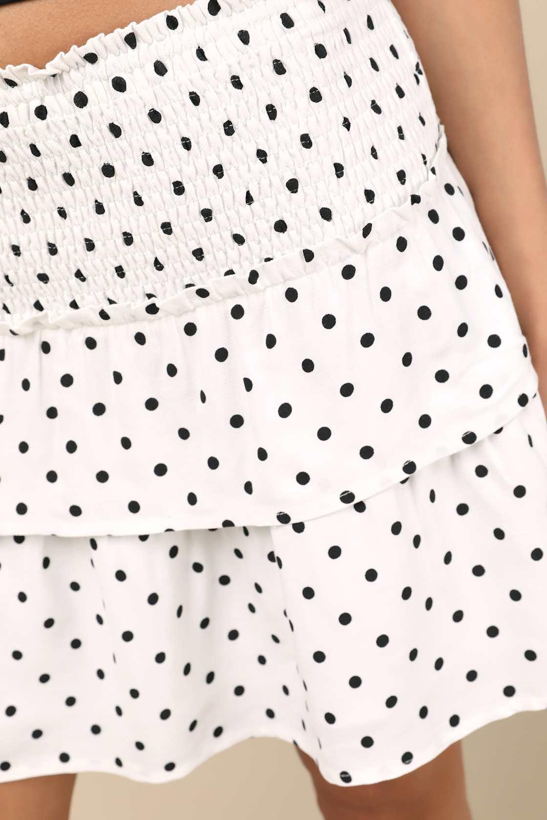 Valeriana White Polka Dot Smocked Tiered Mini Skirt Product Image