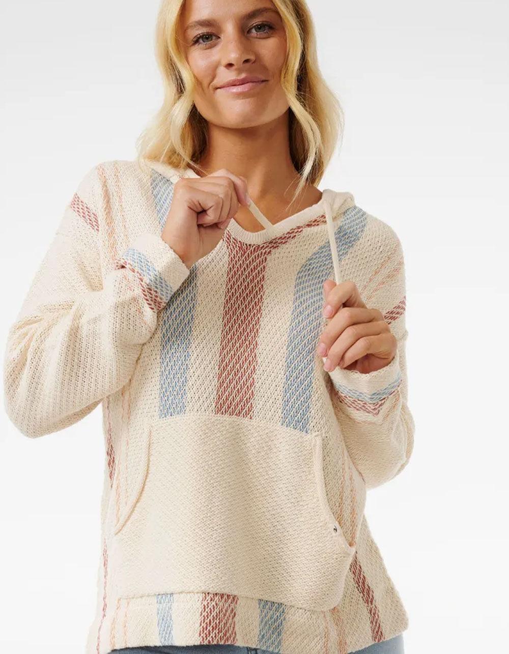 RIP CURL High Tide Womens Stripe Poncho Hoodie - WHITE COMBO Product Image
