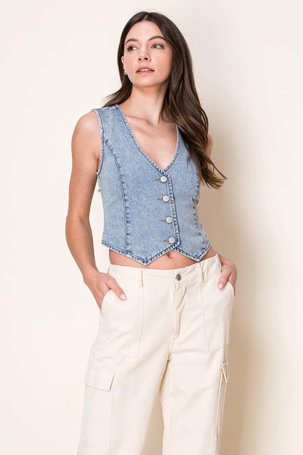 Washed Denim Fitted Vest Product Image