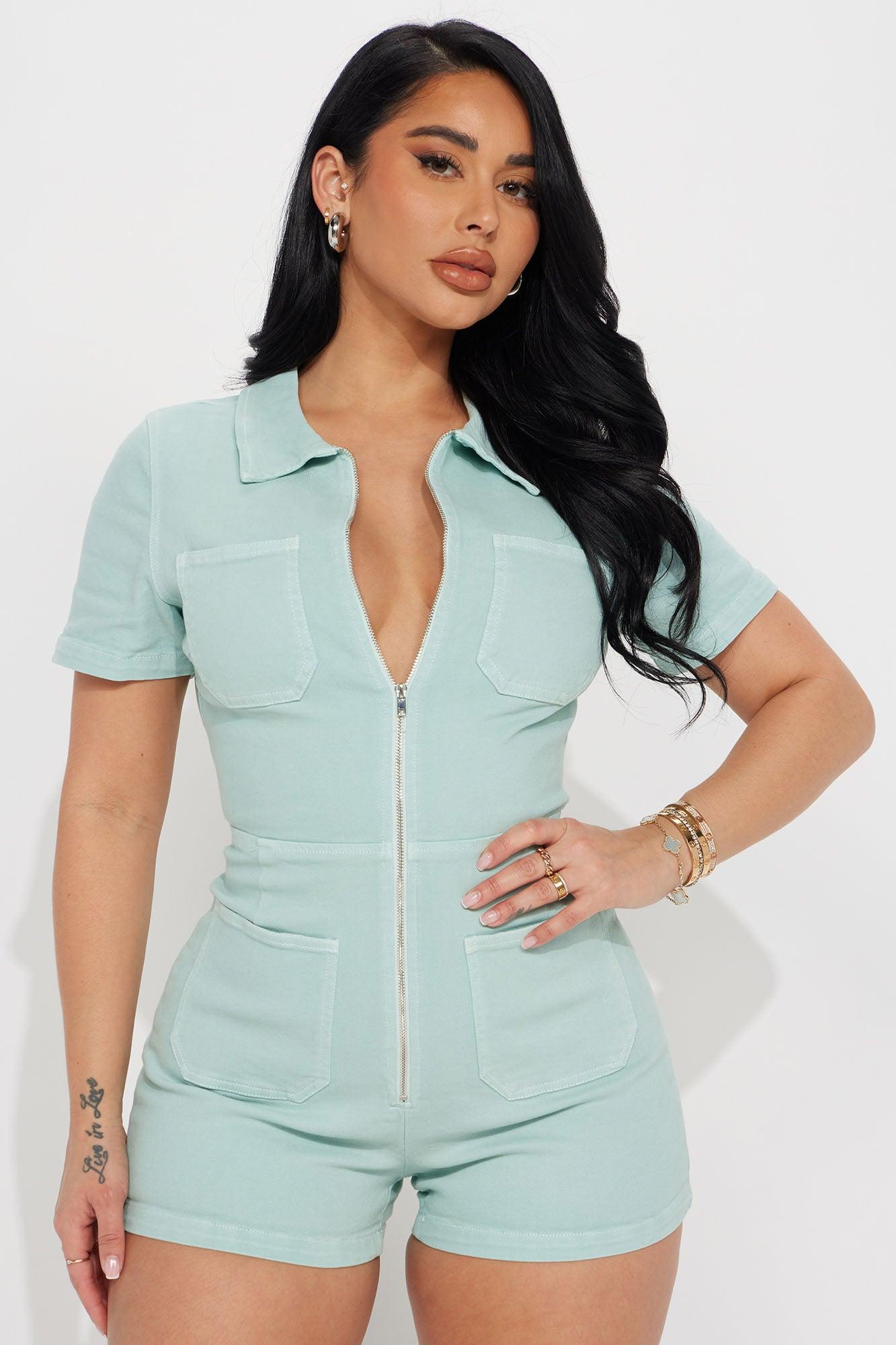 Ana Denim Romper - Sage Product Image