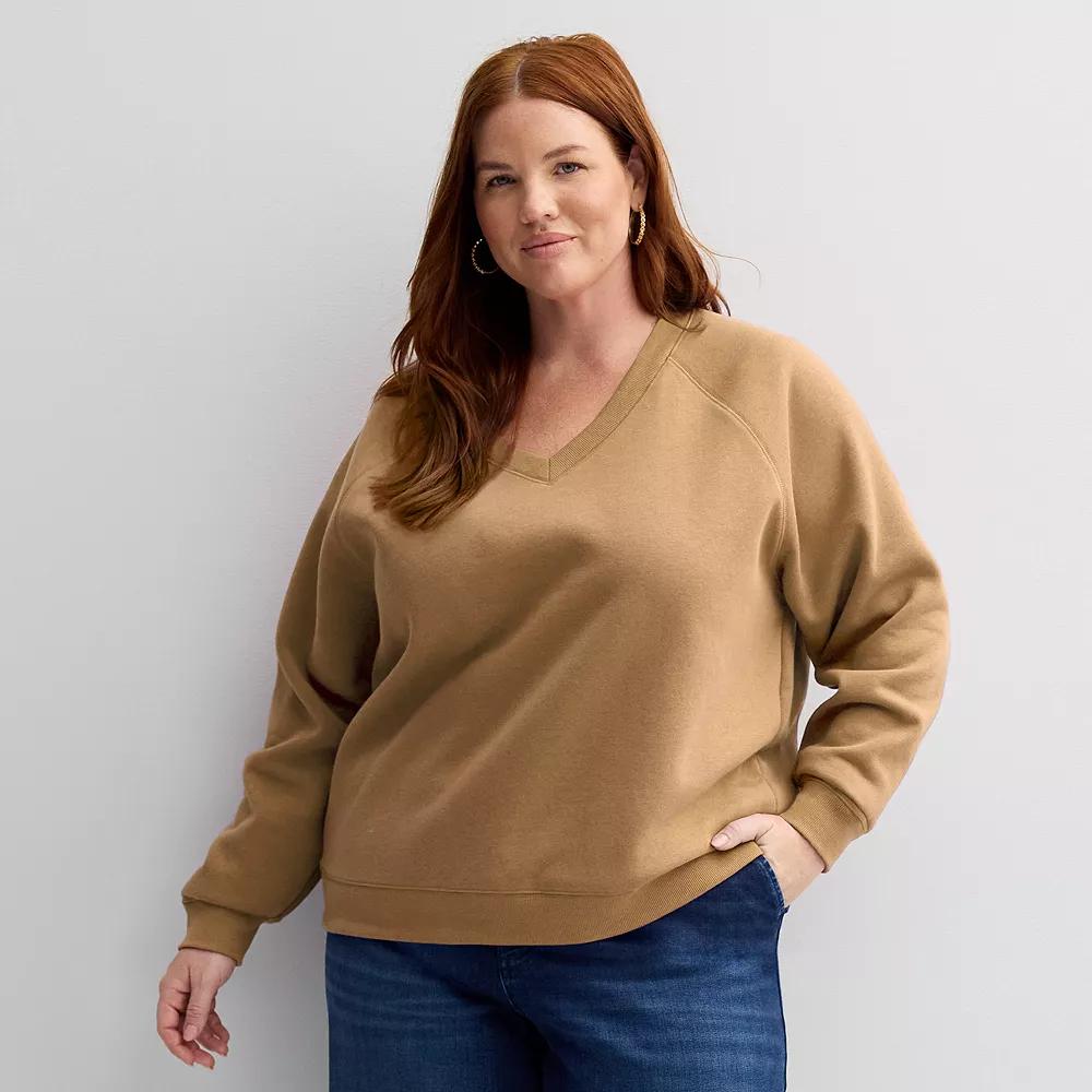 Plus Size Sonoma Goods For Life® V-Neck Sweatshirt, Women's, Size: 1XL, Fantasy Pink Product Image