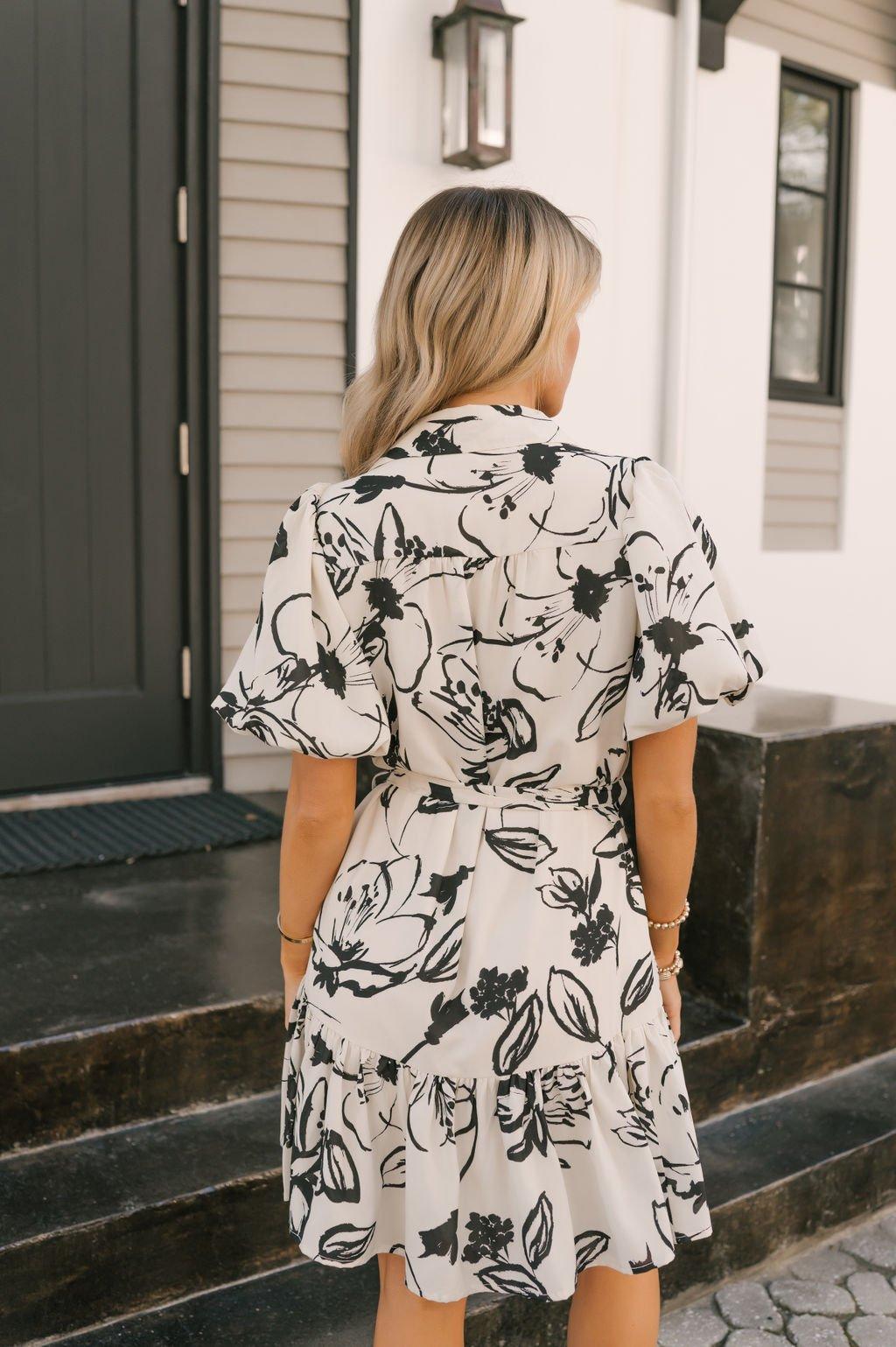 Ivory Puff Sleeve Print Mini Dress - FINAL SALE Product Image