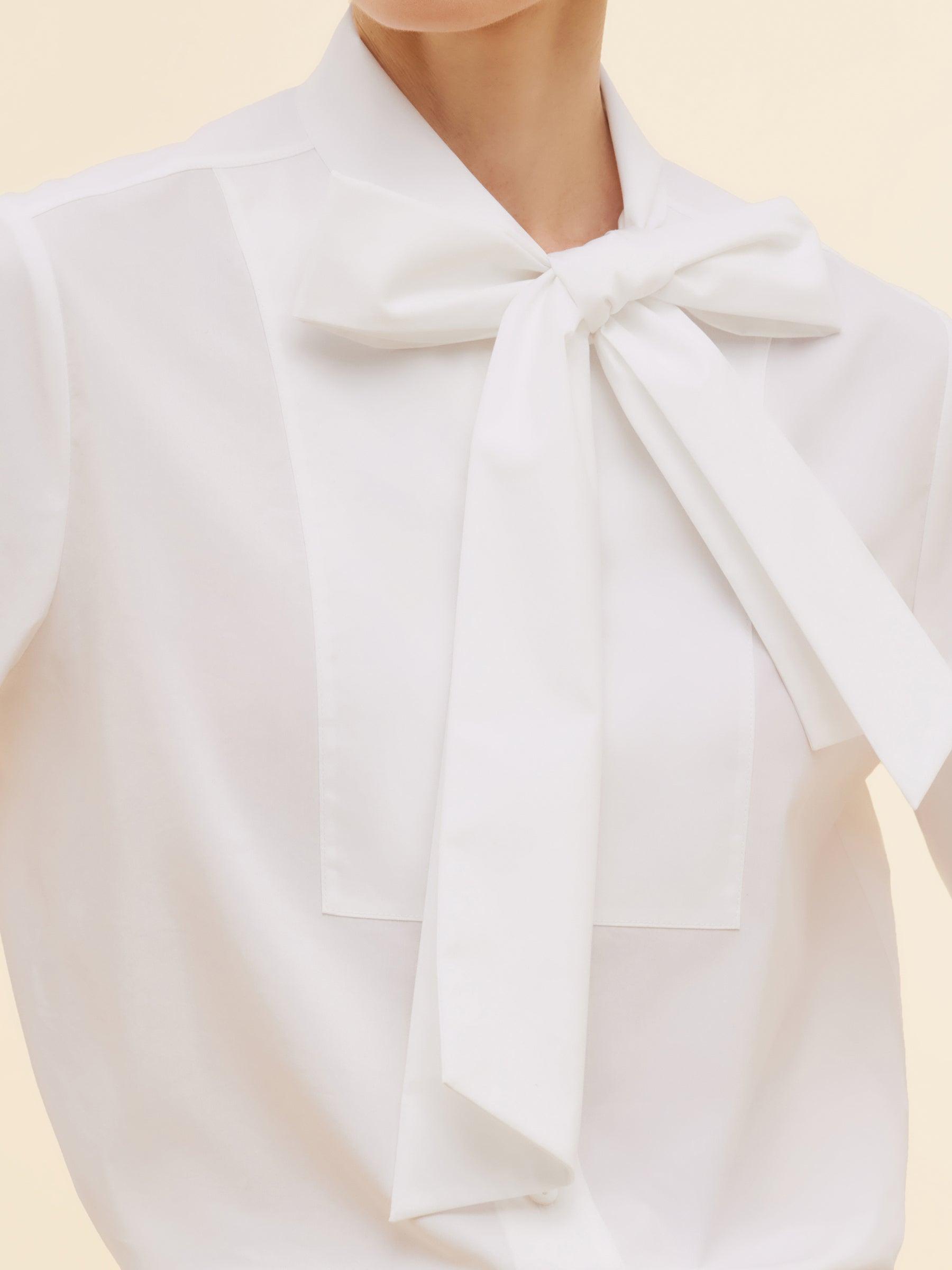Bow Tie Front Balloon Sleeve Women Loose Shirt Product Image