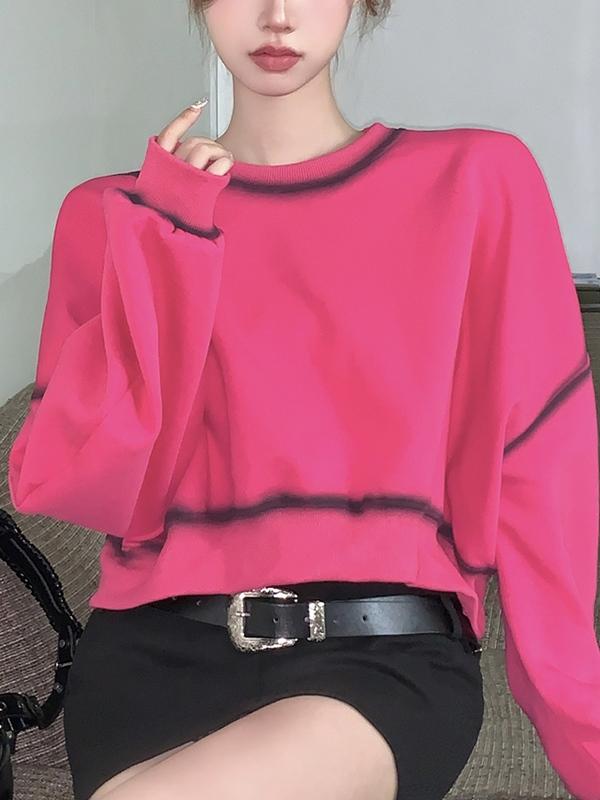 Ombre Line Print Splice Short Sweatshirt Product Image