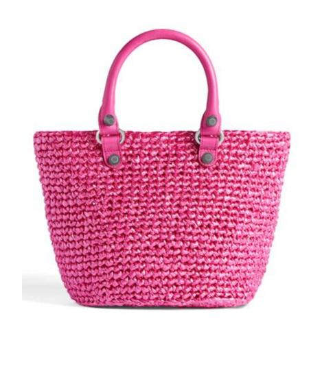 BALENCIAGA Women Fuchsia Raffia Small Le Cagole Panier Handbag In Pink Product Image