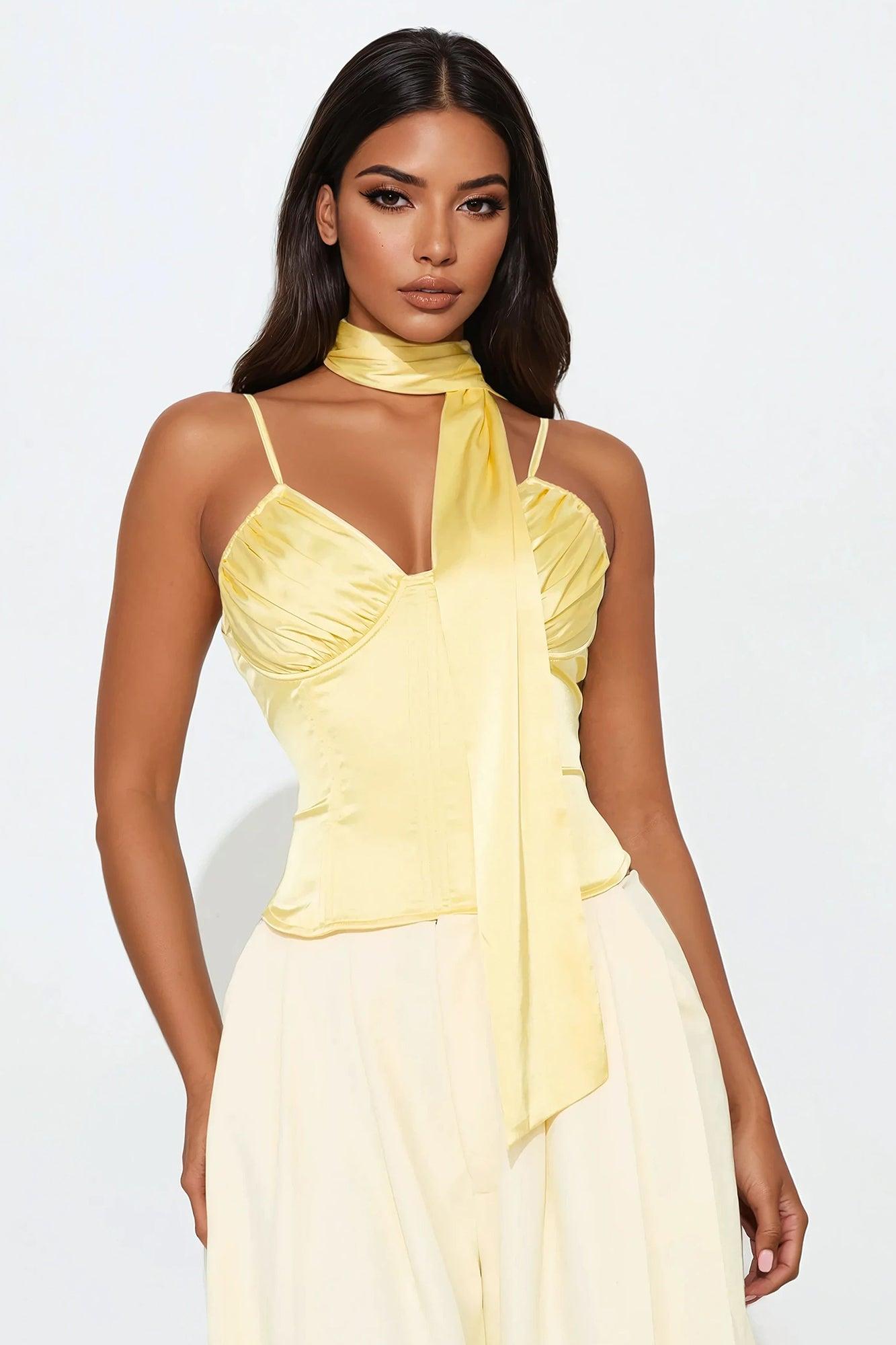 Robyn 2 Piece Satin Corset Top - Butter Yellow Product Image