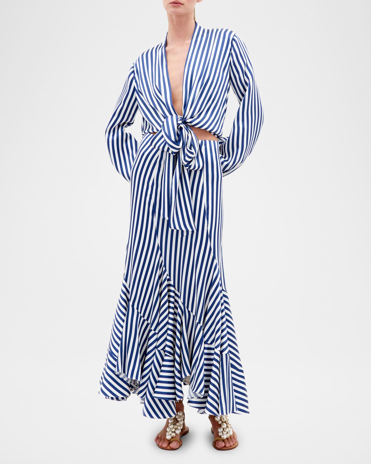 Honey Striped Tie Silk Blouse Product Image