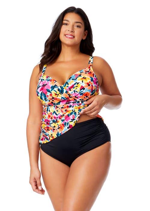 Anne Cole Plus Women's Plus Gradient Floral Twist Front Underwire Tankini Swim Top at Nordstrom,  Product Image