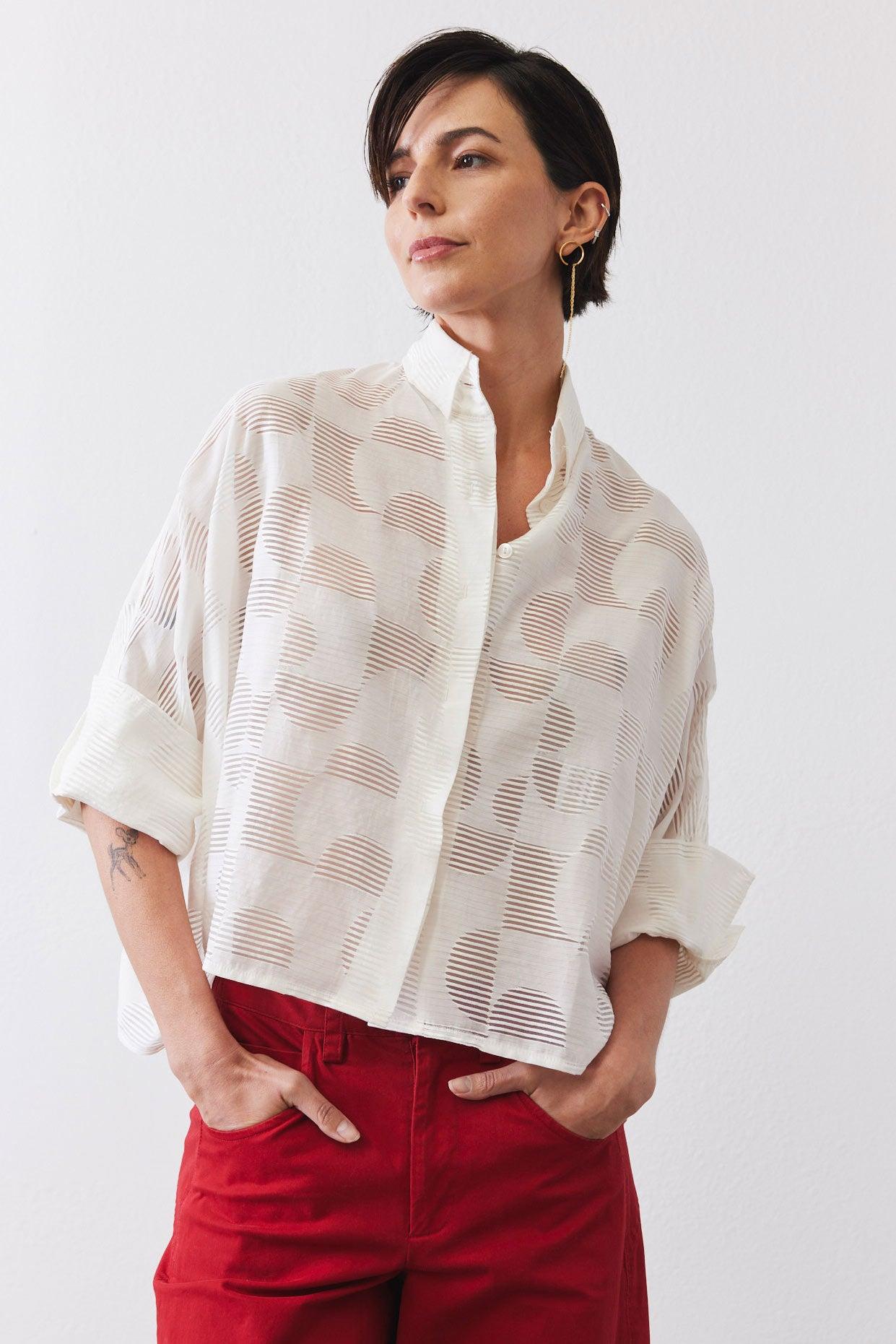 Oversized Geo Sheer Cropped Blouse Product Image