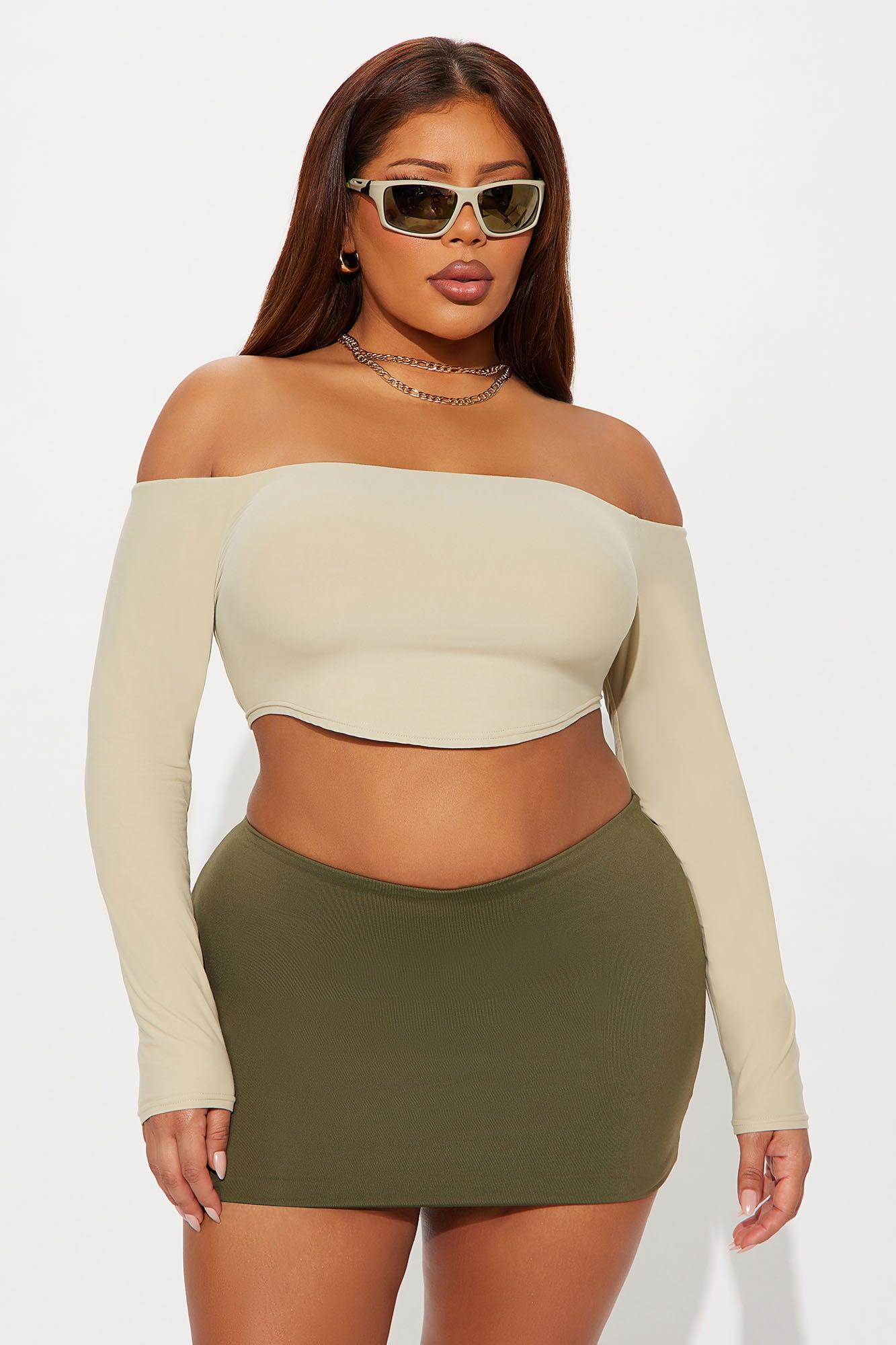 Second Skin Off Shoulder Cropped Top - Stone Female Product Image