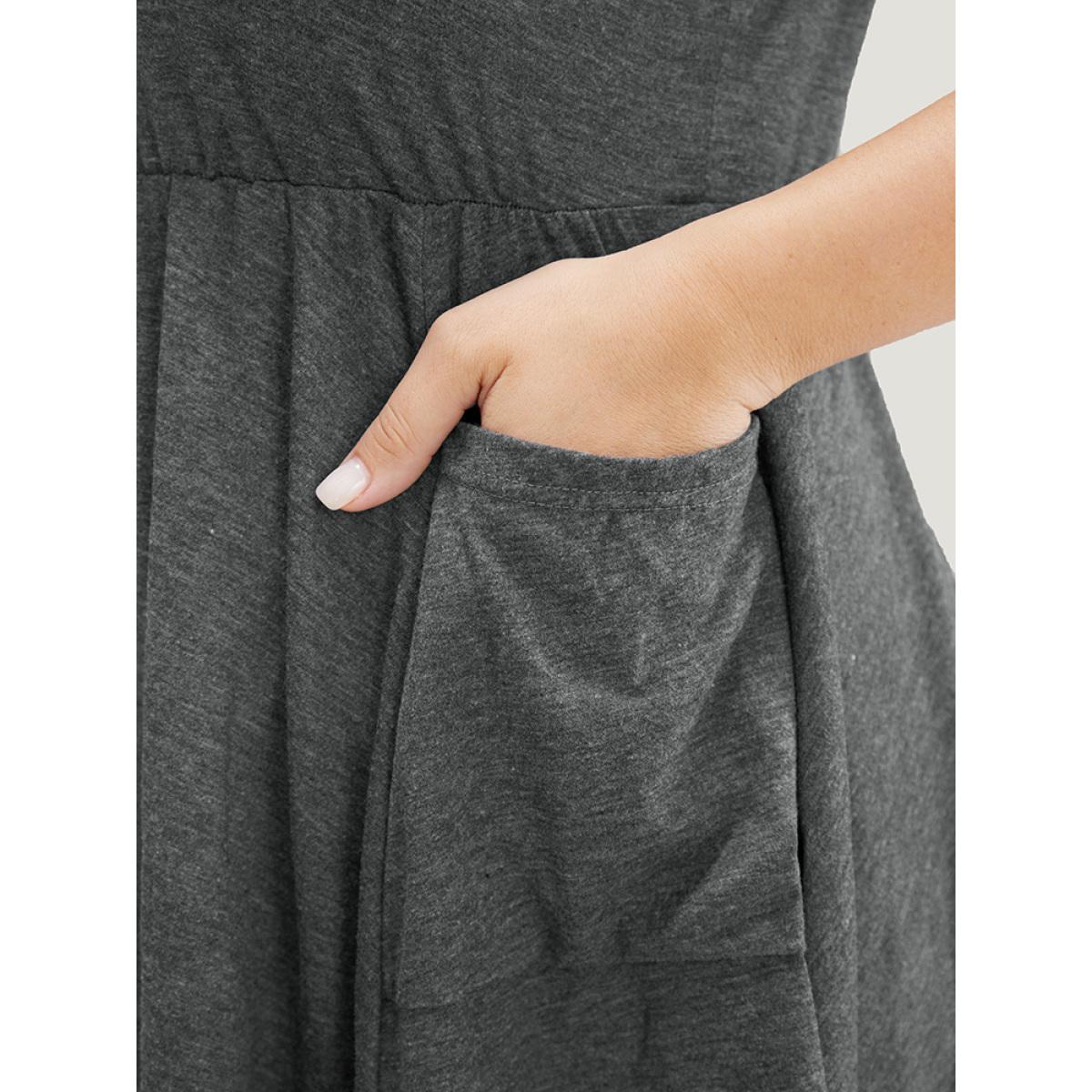 Plus Size Plain Ruffle Pocket High Low Hem Tank Top Women DarkGray Elegant Ruffles V-neck Dailywear Tank Tops Camis BloomChic 10/M Product Image