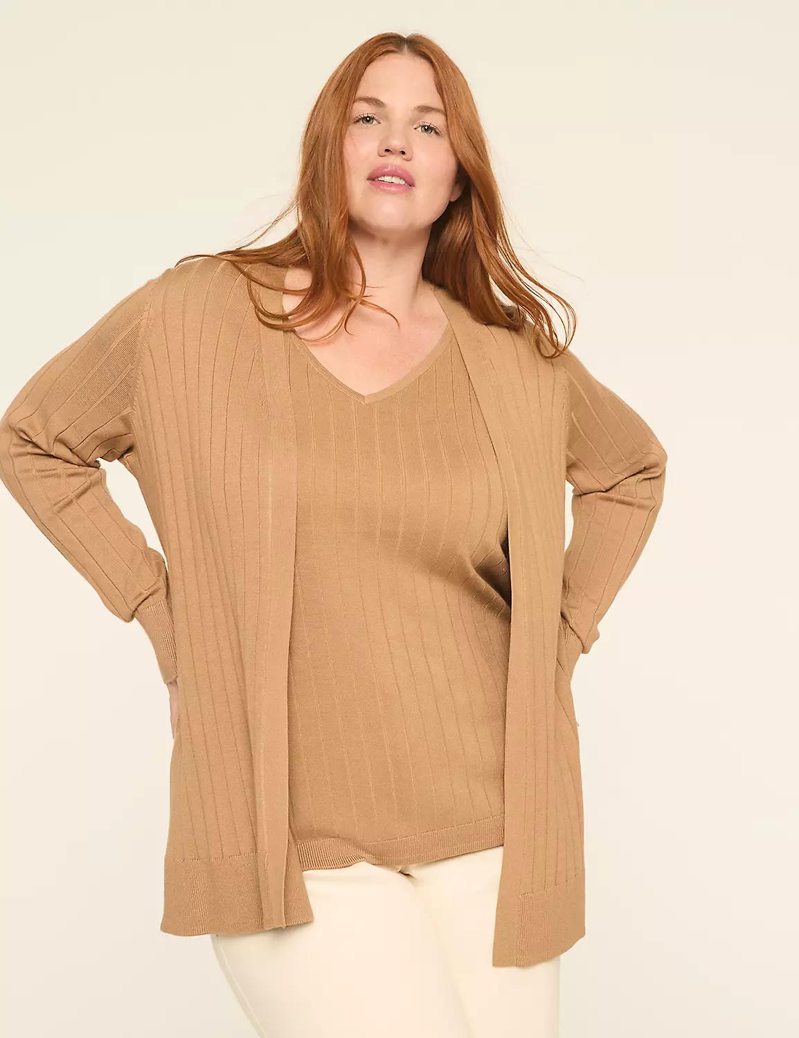 Modern Ribbed Long-Sleeve Open-Front Cardigan Product Image