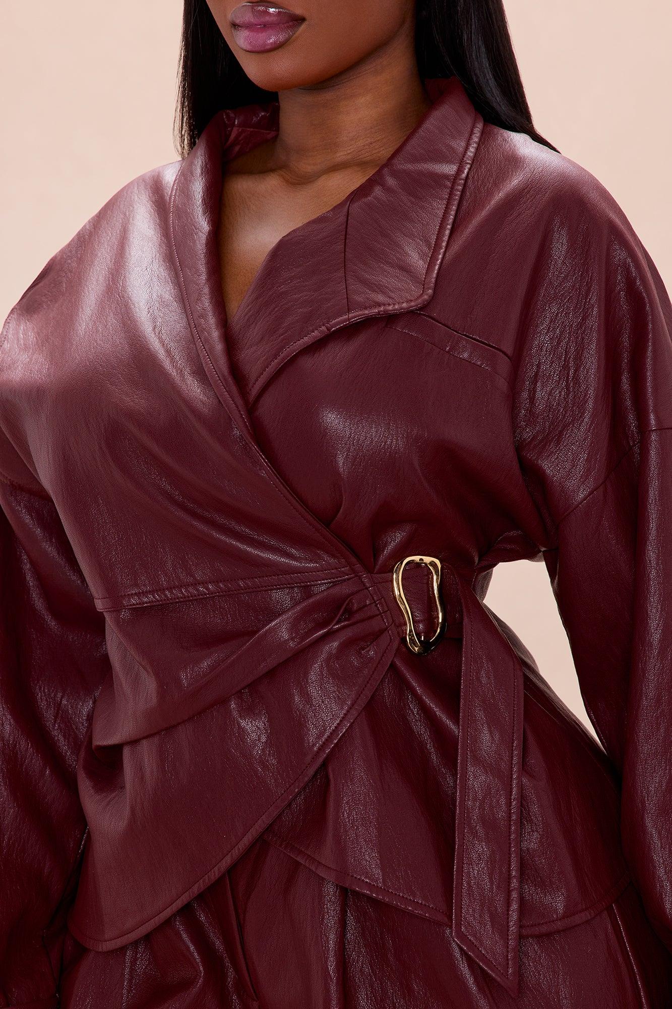 Mariella Faux Leather Jacket - Burgundy Female Product Image