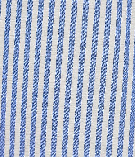 Jessica Howard Petite Size Stripe Seersucker Crew Neck Ruffle Shoulder Sleeveless Shift Dress Product Image