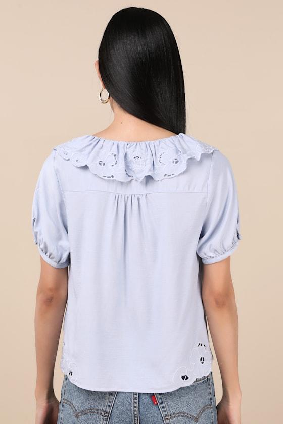 Briallen Light Blue Embroidered Short Sleeve Top Product Image