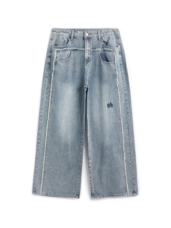 Men's Faded Patchwork Distressed Loose Jeans Product Image