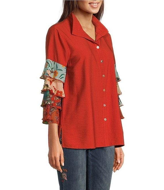 John Mark Collared 3/4 Printed Tiered Sleeve Button Down Top Product Image