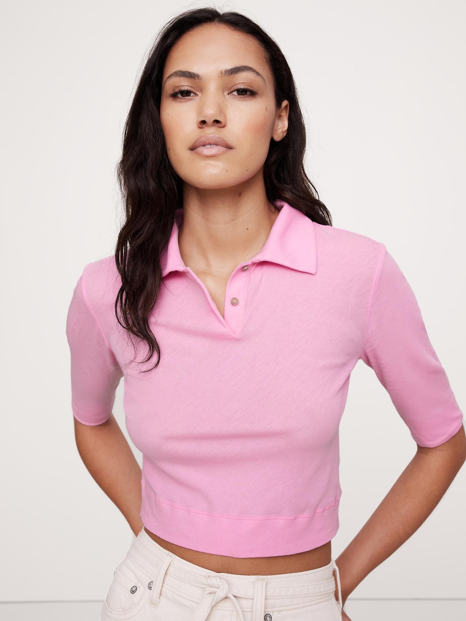 Airy Cotton Crepe Cropped Polo Product Image