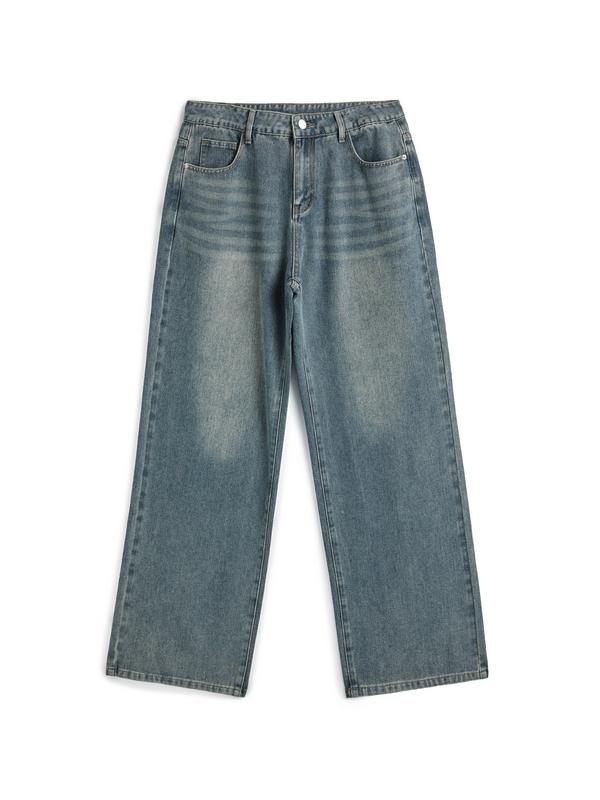 Men's Faded Vintage Denim Loose Jeans Product Image